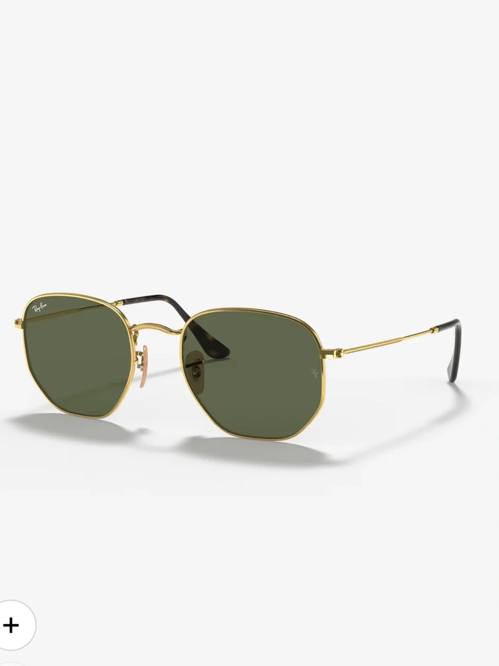 Ray-Ban Gold Frame Sunglasses with Green Lenses and Black Temple Tips